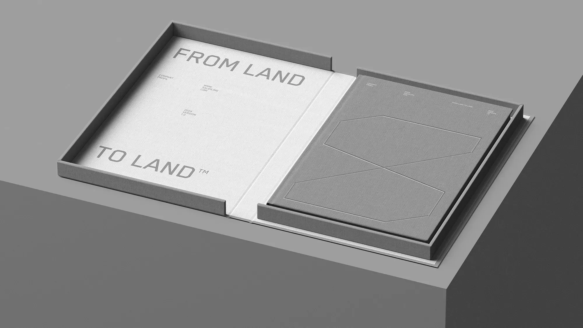 Boxed brand book set with embossed 'From land to land' covers