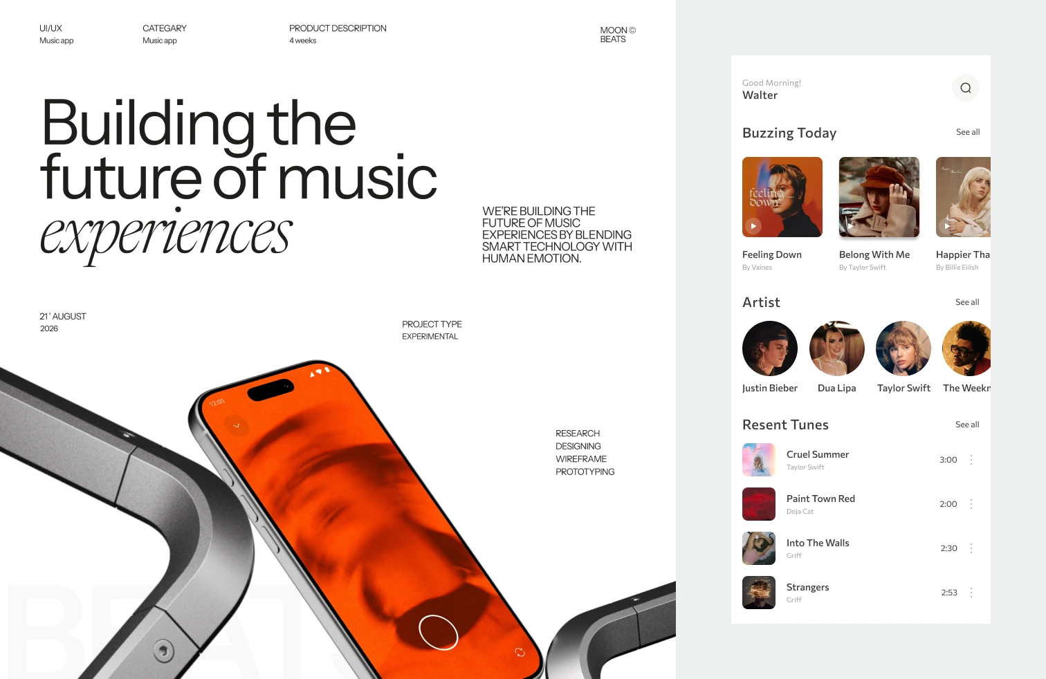 Music app design on desktop and mobile
